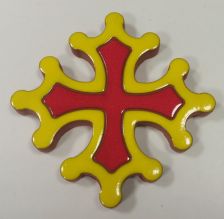 Croix Occitane plate diamètre 14.5 émaillé 2 couleurs rouge et jaune